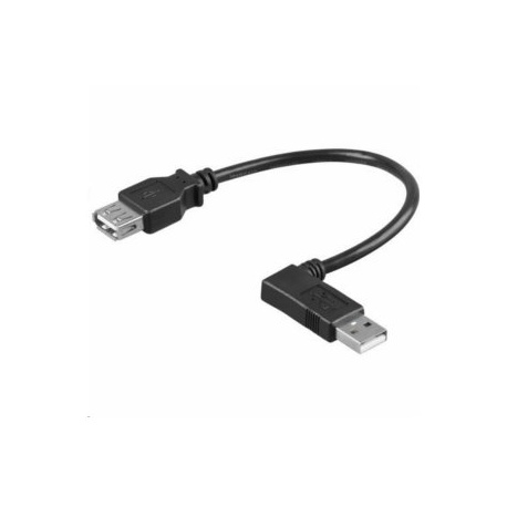 USB 2.0 A-A M/F 0.45m, čierny, 90° L