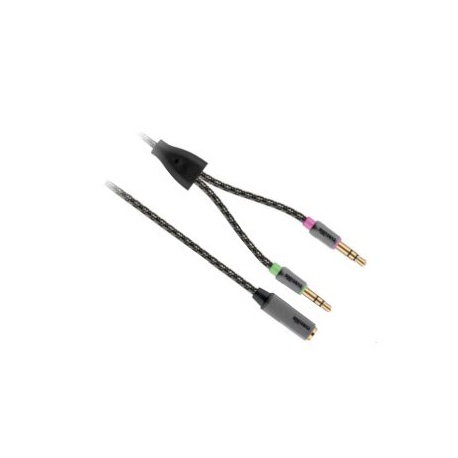 Audio kábel, JACK 3,5mm 4pin zásuvka - JACK 3,5mm 3pin zástrčka x2