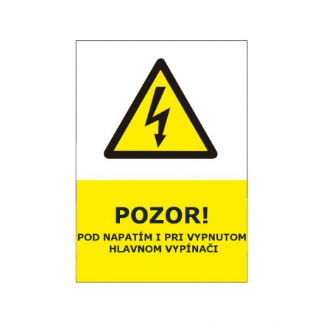 POZOR! Pod napätím i pri vypnutom hlavnom vypínači 54x65mm, nálepka